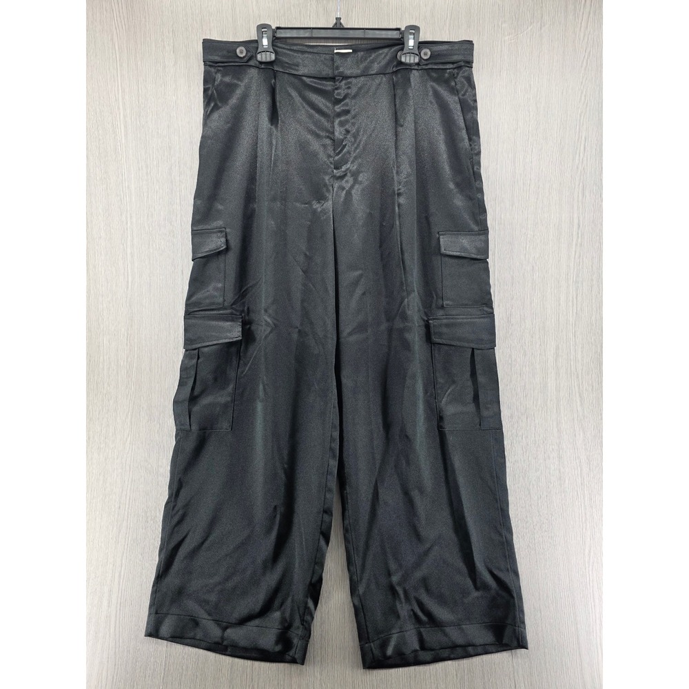 A New Day Wide Leg Cargo High Rise Black Pants Womens 16 NWT